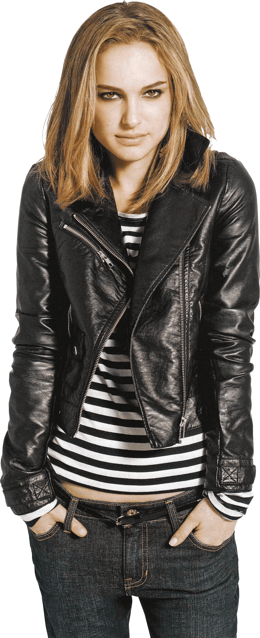Natalie Portman Leather And Jeans Png (869x2129), Png Download