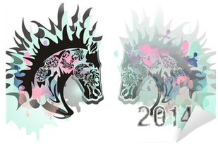 Symbolic Horse Head With Watercolor Splashes Wall Mural - Illustration (400x400), Png Download
