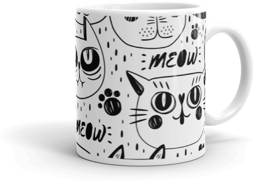Black And White Cats Multi Pattern Coffee Mug - Cat Faces Pillow Case (600x600), Png Download