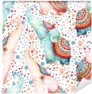 Watercolor Lovely Elephants On Subtle Background With - Eponj Home 3d Nevresim Seti Pamuk Tek Kişilik Filet (400x400), Png Download