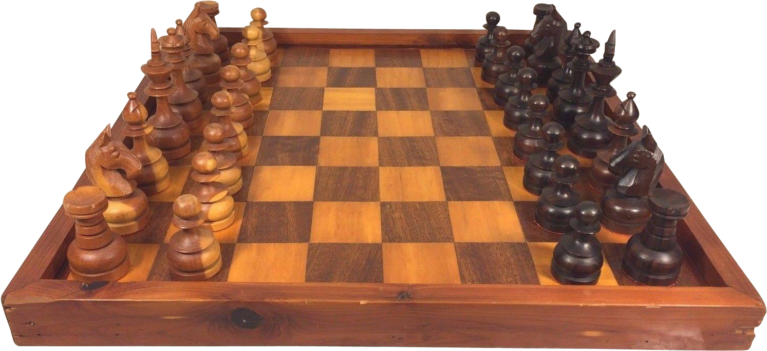 Carved Wooden Set W Inlaid Wood Game - Chessboard (1492x1492), Png Download