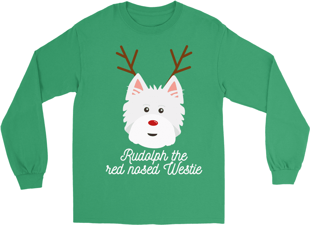 Rudolph The Red Nosed Westie Long Sleeved Tee - Shirt (1000x1000), Png Download
