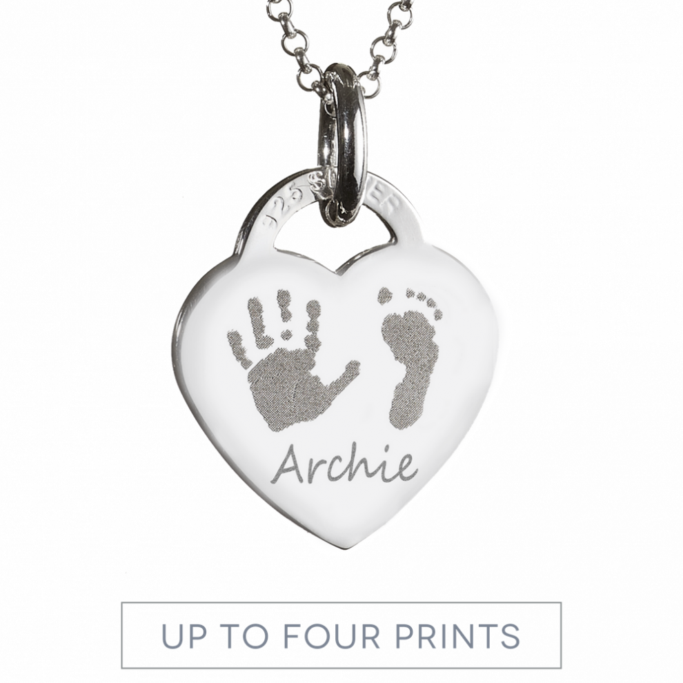 Engraved Handprint Or Footprint Heart Necklace Hand - Locket (990x990), Png Download