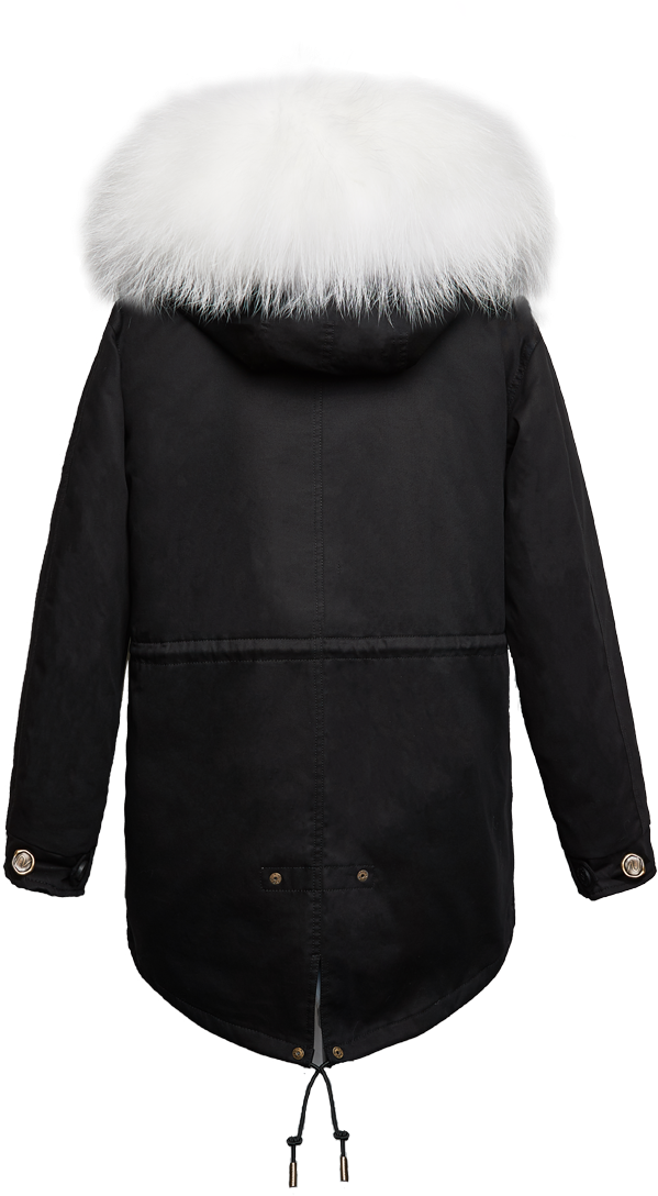 Black Parka White Fox - Black Parka With Pink Fur Hood (800x1200), Png Download