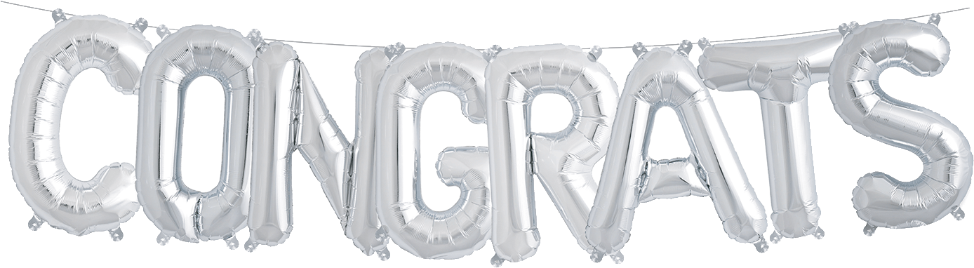 Congrats 16" Letter Balloons Silver - Globos Congrats (1400x1400), Png Download