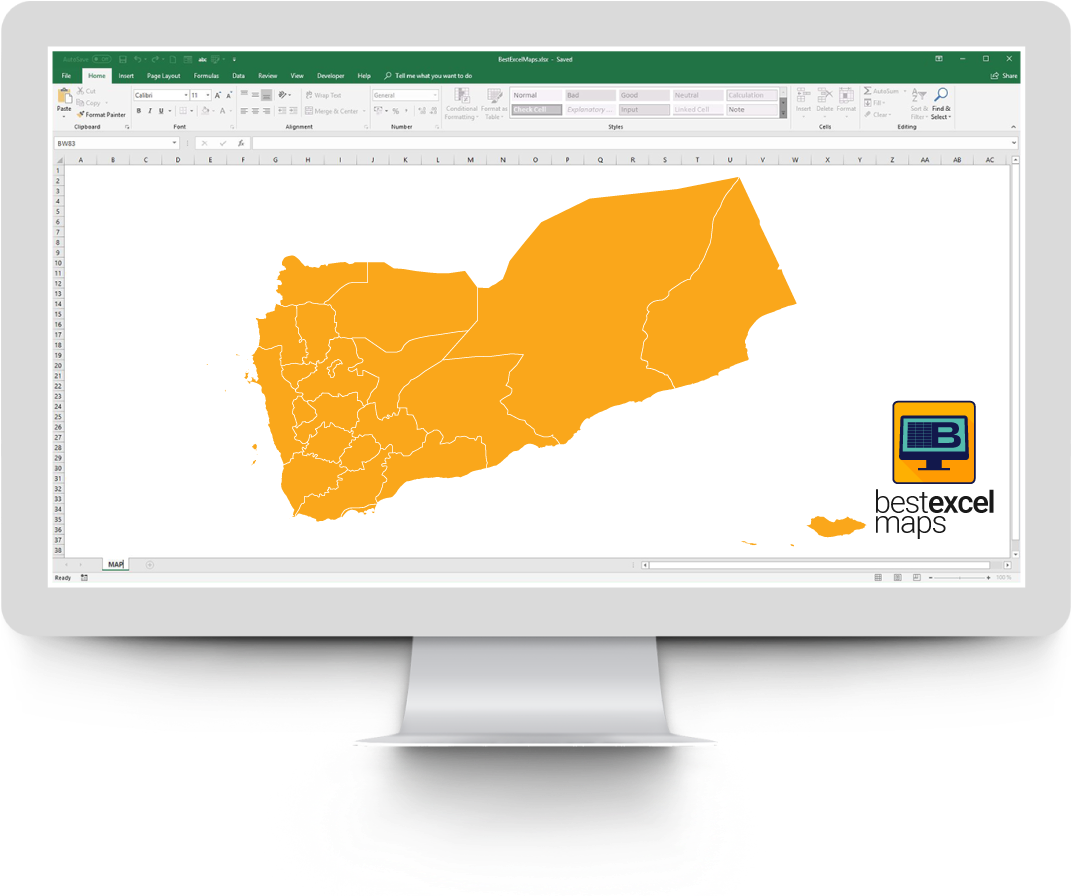 Yemen Map For Microsoft Excel - Microsoft Excel (1196x987), Png Download