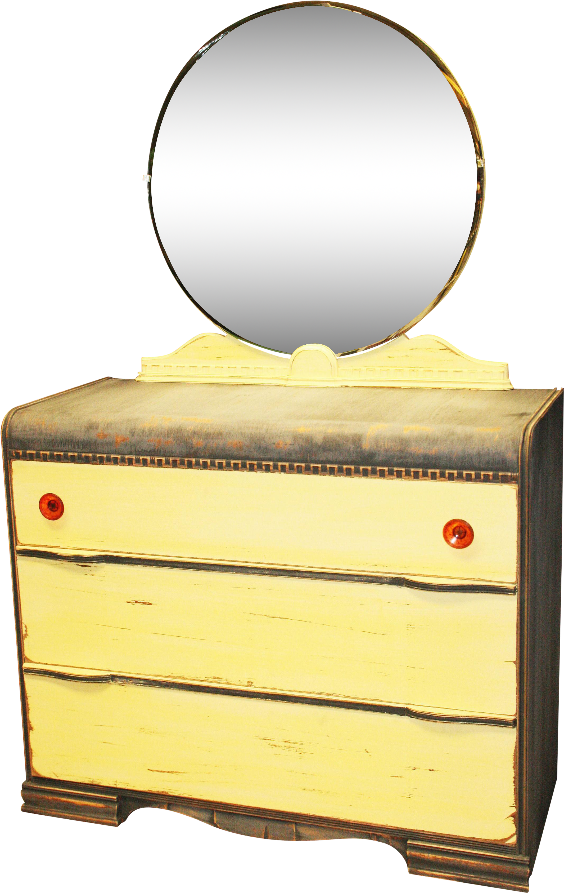 Vintage Distressed Art Deco Waterfall Dresser & Mirror - Dresser (2364x3742), Png Download