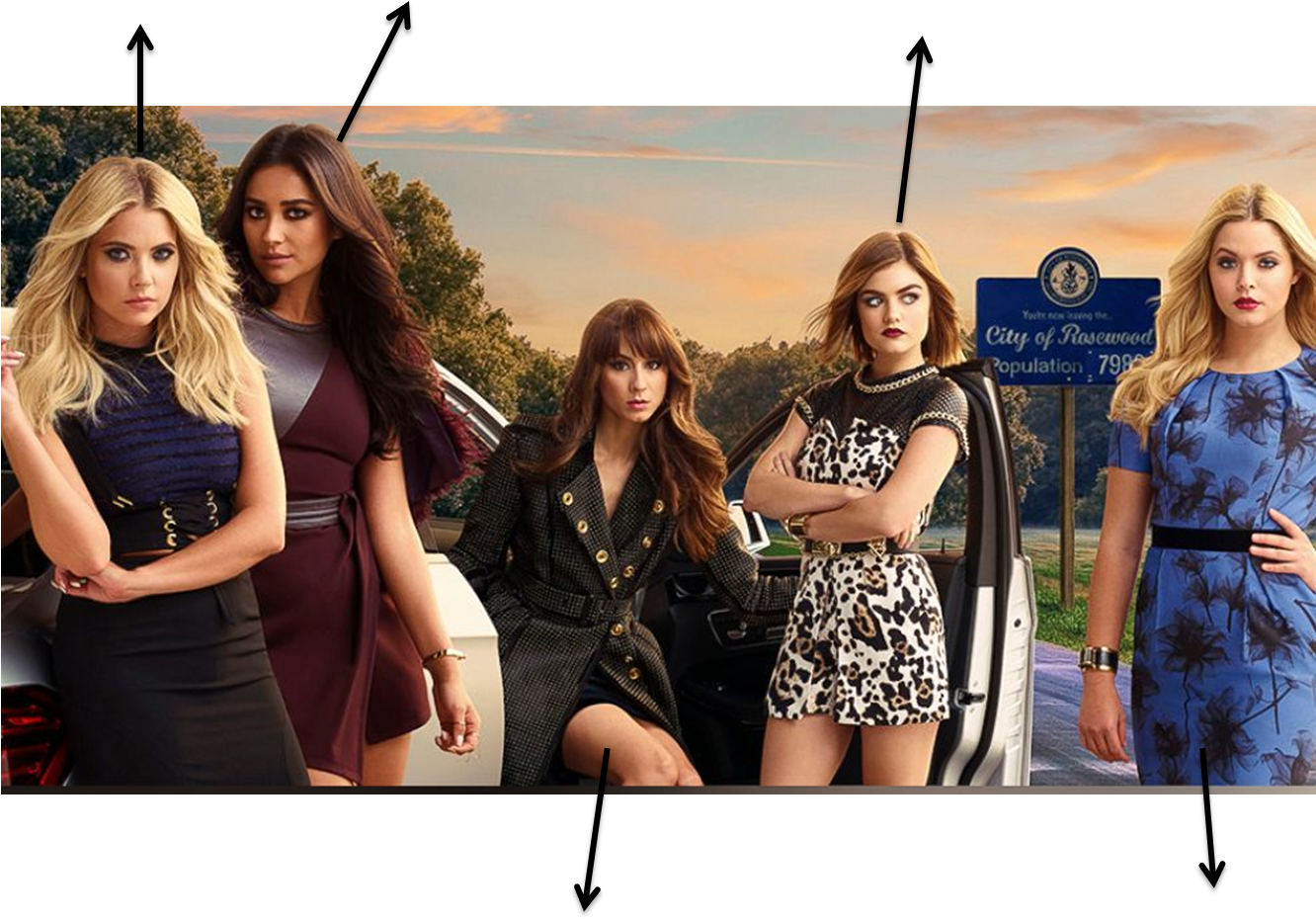 Personajes Principales - Pretty Little Liars Body (1333x991), Png Download