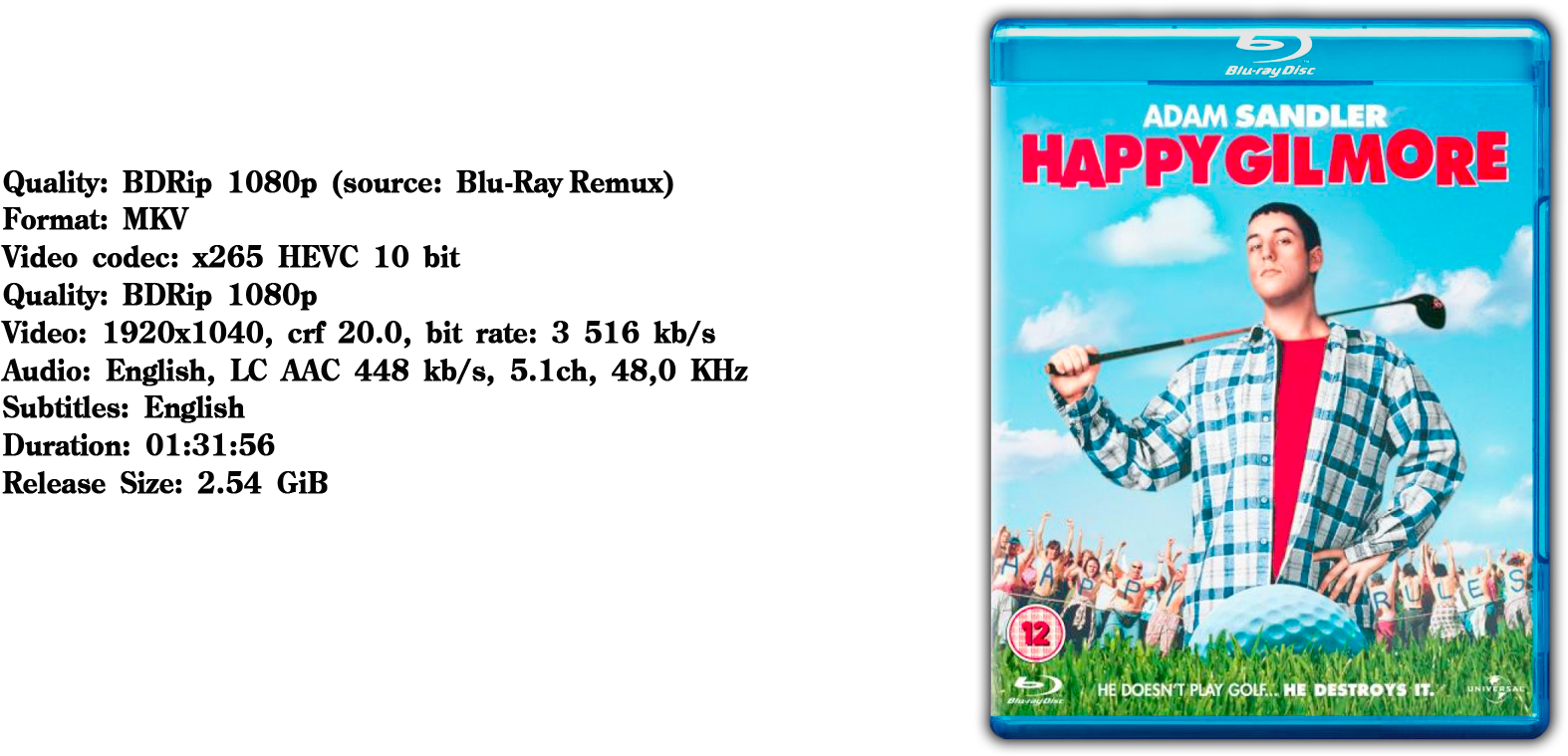 Happy - Gilmore - 1996 - 1080p - Bluray - X265 - Hevc - Parallel (1920x882), Png Download