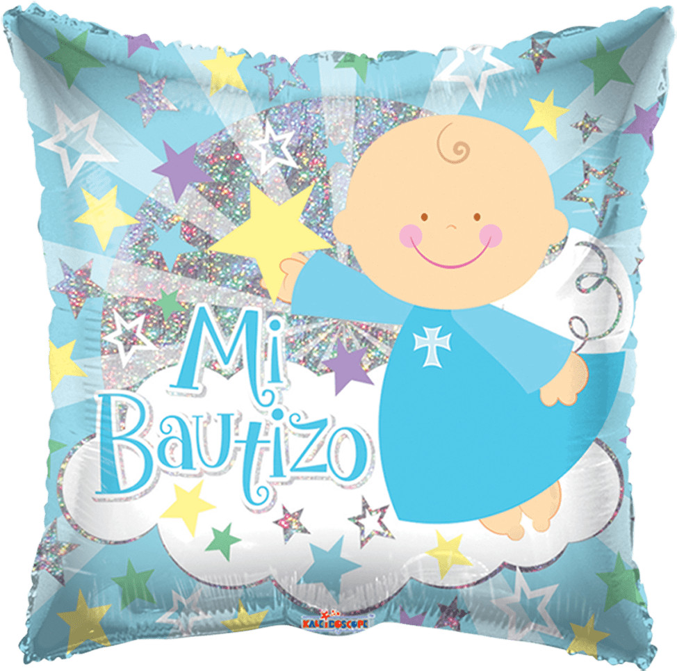18" Mi Bautizo Angel Azul En Nube , Holografico - Globos De Helio Para Bautizo (1000x1000), Png Download