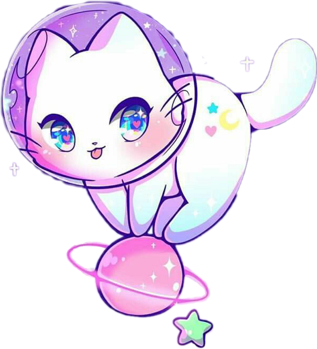 #kawaii #cat #neko #nya #space #astronaut #multicolor - Cat In Space Drawing (1024x1127), Png Download