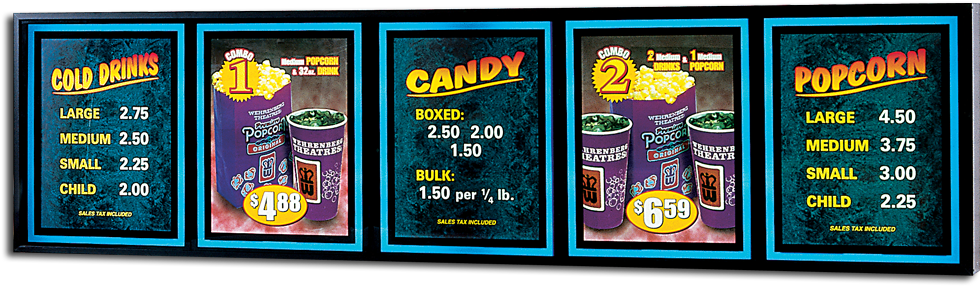Super Halolite - Concession Menu Board Theatre (1000x625), Png Download