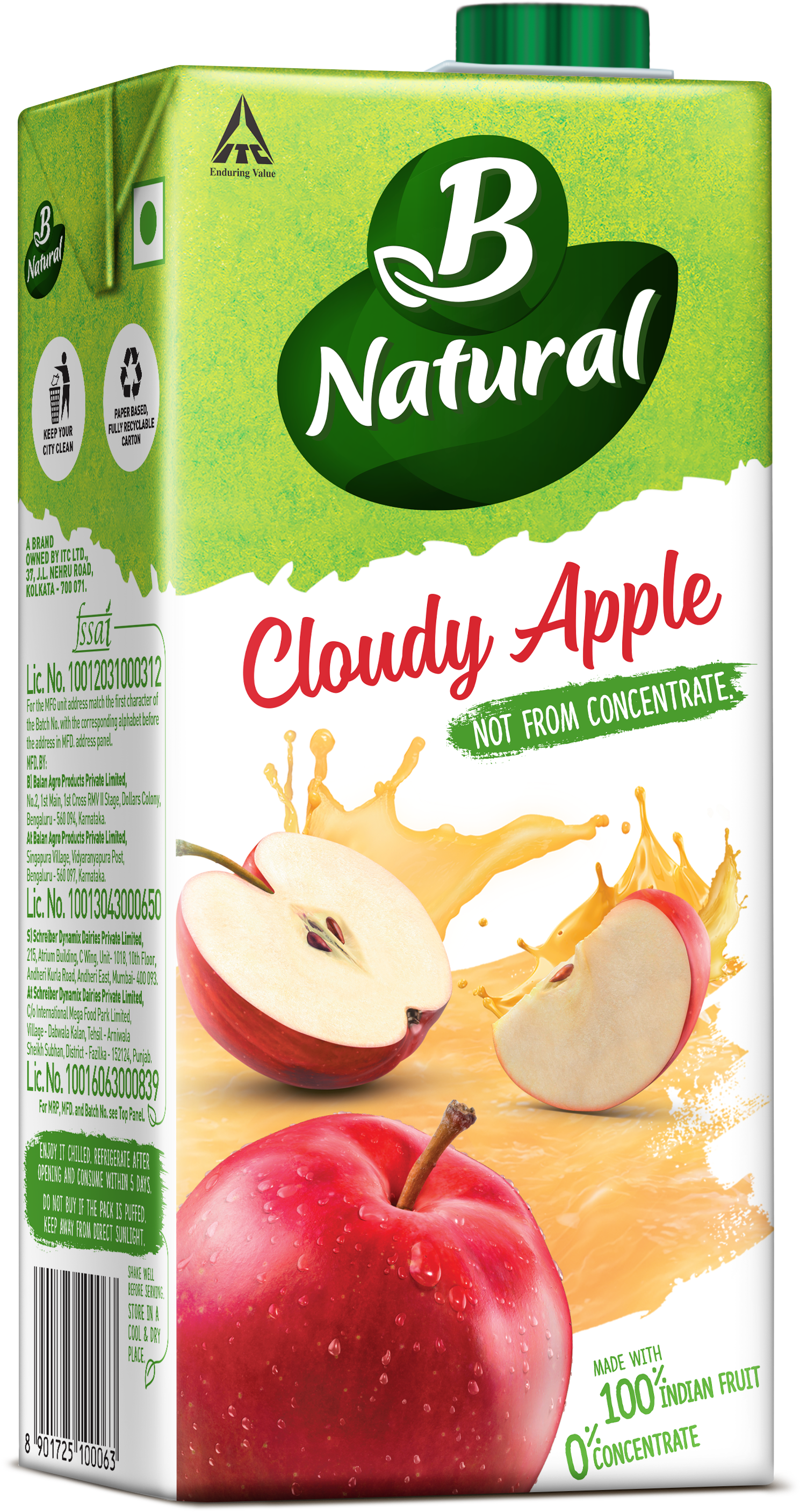 B Natural Cloudy Apple Drinks - Juicebox (2167x3192), Png Download