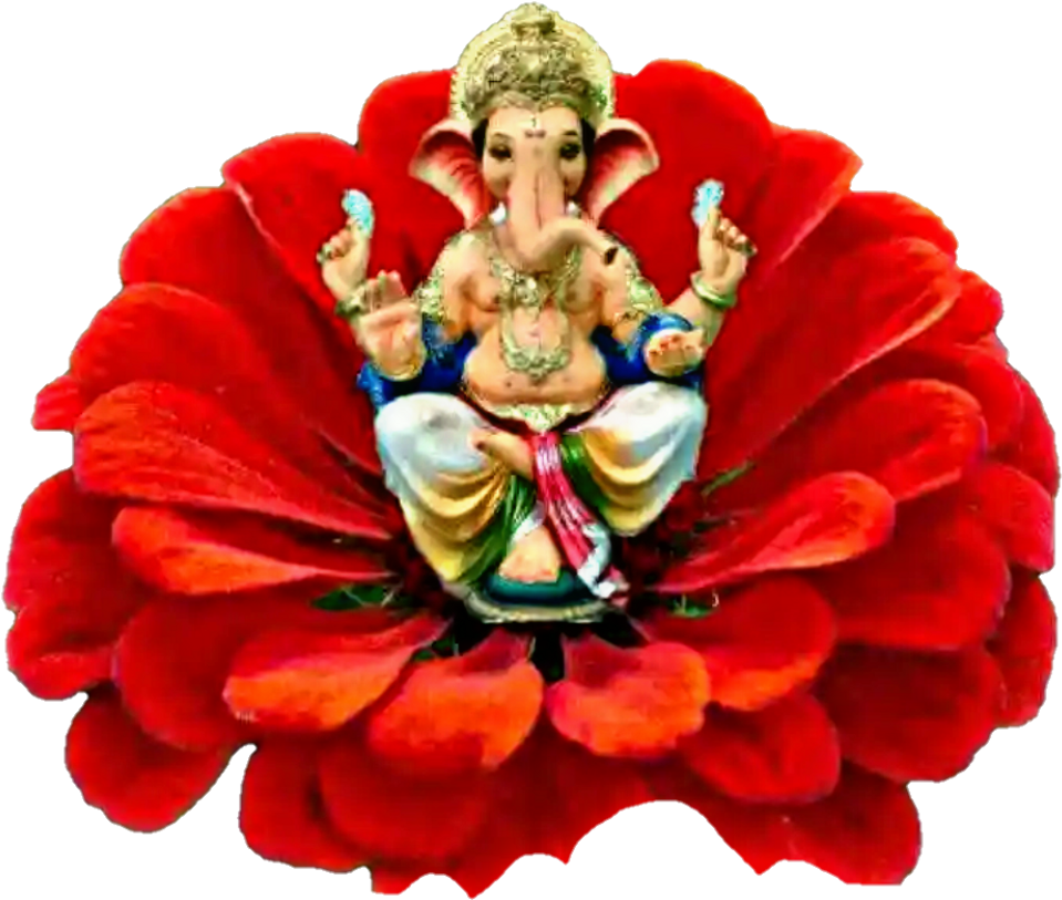 #lord #lordganesha #lordganesh #ganesha #red #redflower - Ganesh Ji With Flower (1024x842), Png Download