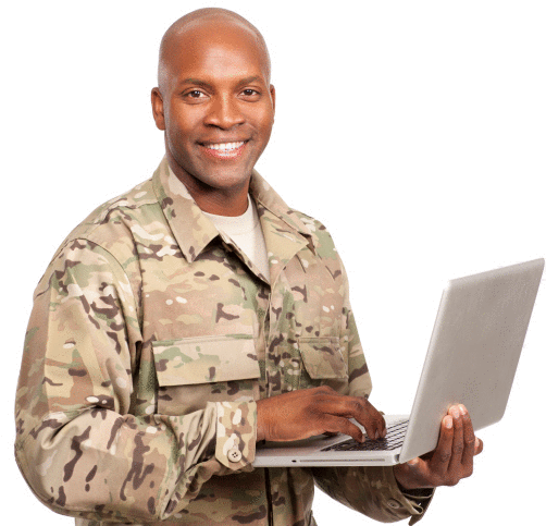 Soldier Holding Laptop - Typing (725x483), Png Download