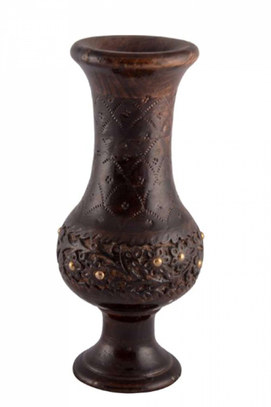 Handcrafted Wooden Flower Vase With Studded Brass For - Vase (540x810), Png Download