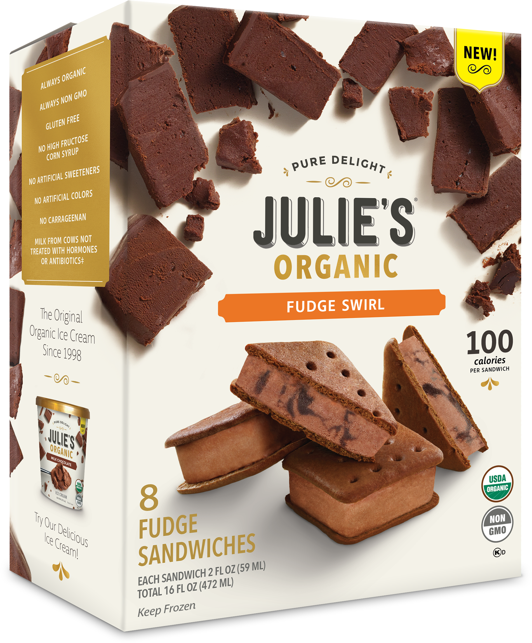 Fudge Swirl Ice Cream Square - Julie's Organic Ice Cream Sandwiches (2255x2339), Png Download