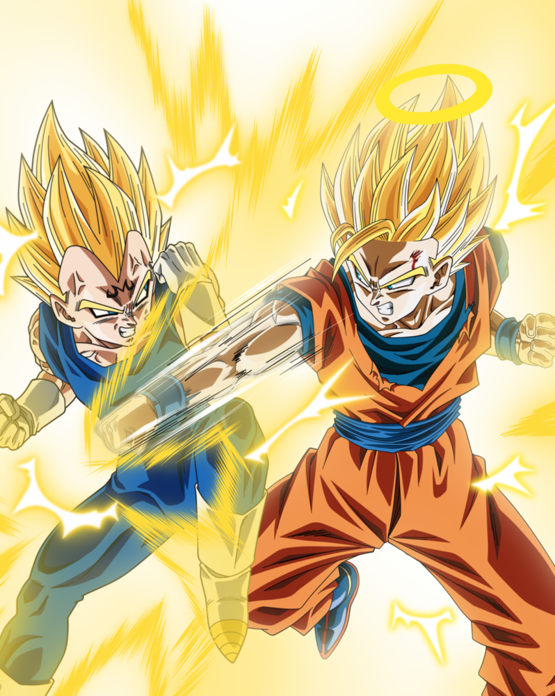 Majin Bejita Vs Son Goku Supa Saiya-jin By Monstkem - Goku Ssj2 Vs Vegeta Ssj2 (798x1001), Png Download