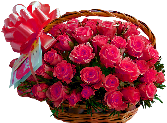 50 Pink Roses Basket - Bouquet (600x756), Png Download