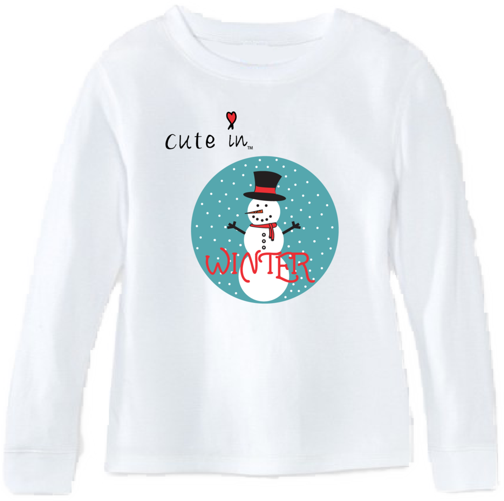 Cute In Winter, Christmas Or Holiday Snowman Long Sleeve - Sweatshirt (1024x1019), Png Download