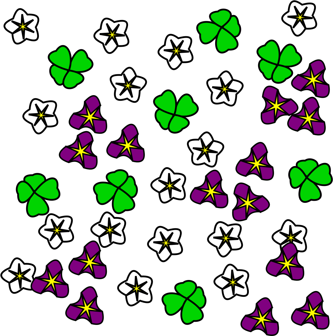 Wild Flowers In White, Green And Purple (1024x1024), Png Download