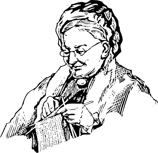 Woman, Knitting, Grandma, Old, Lady, Knit, Needles - Grandma Black And White (640x620), Png Download