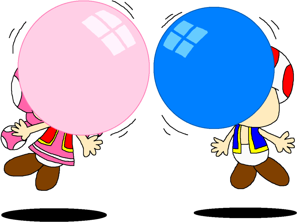 Toad And Toadette Blowing Bubble Gum Air By Pokegirlrules - Clip Art Blow Bubble Gum (981x734), Png Download