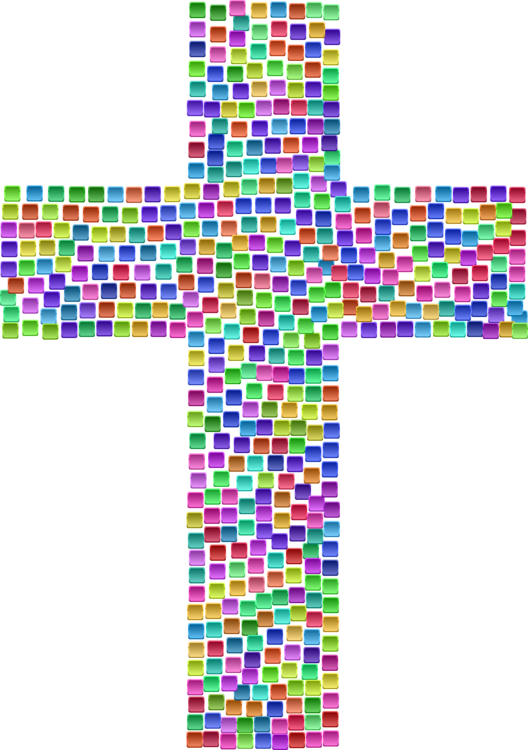 Mosaic Clipart Crucifix - Mosaic Drawing (528x750), Png Download