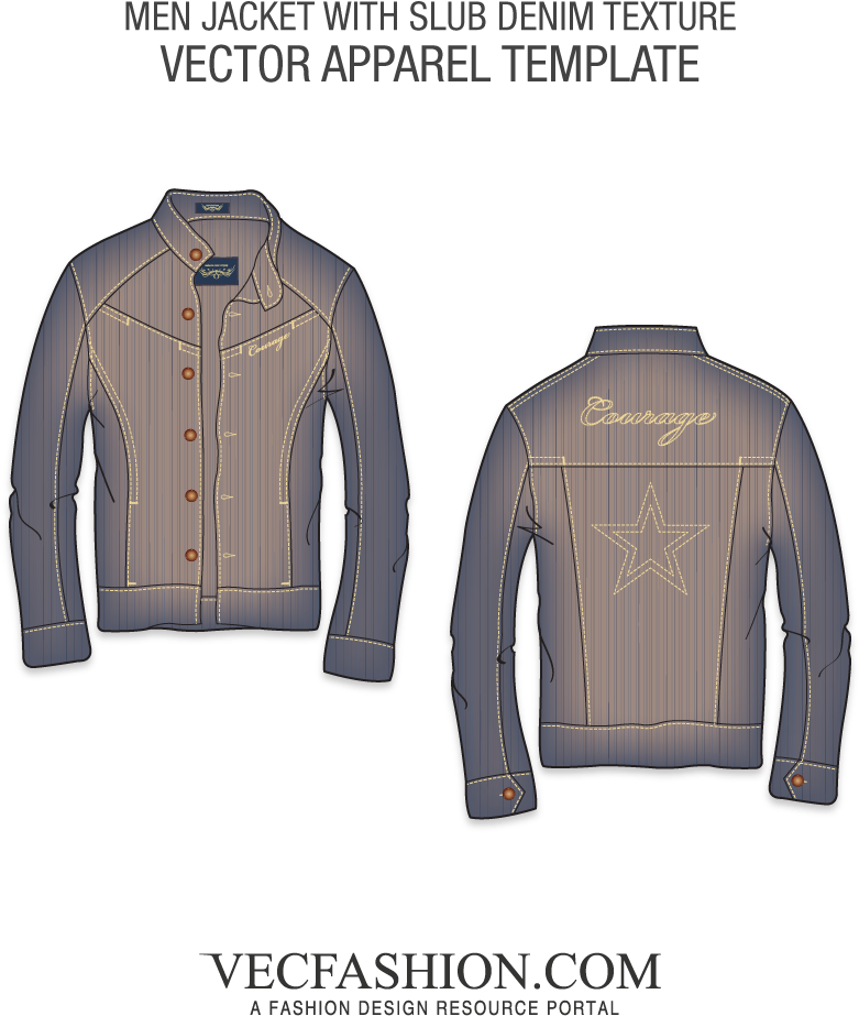 Denim Jacket With Slub Denim Texture - Jean Jacket Template Png (1000x1000), Png Download