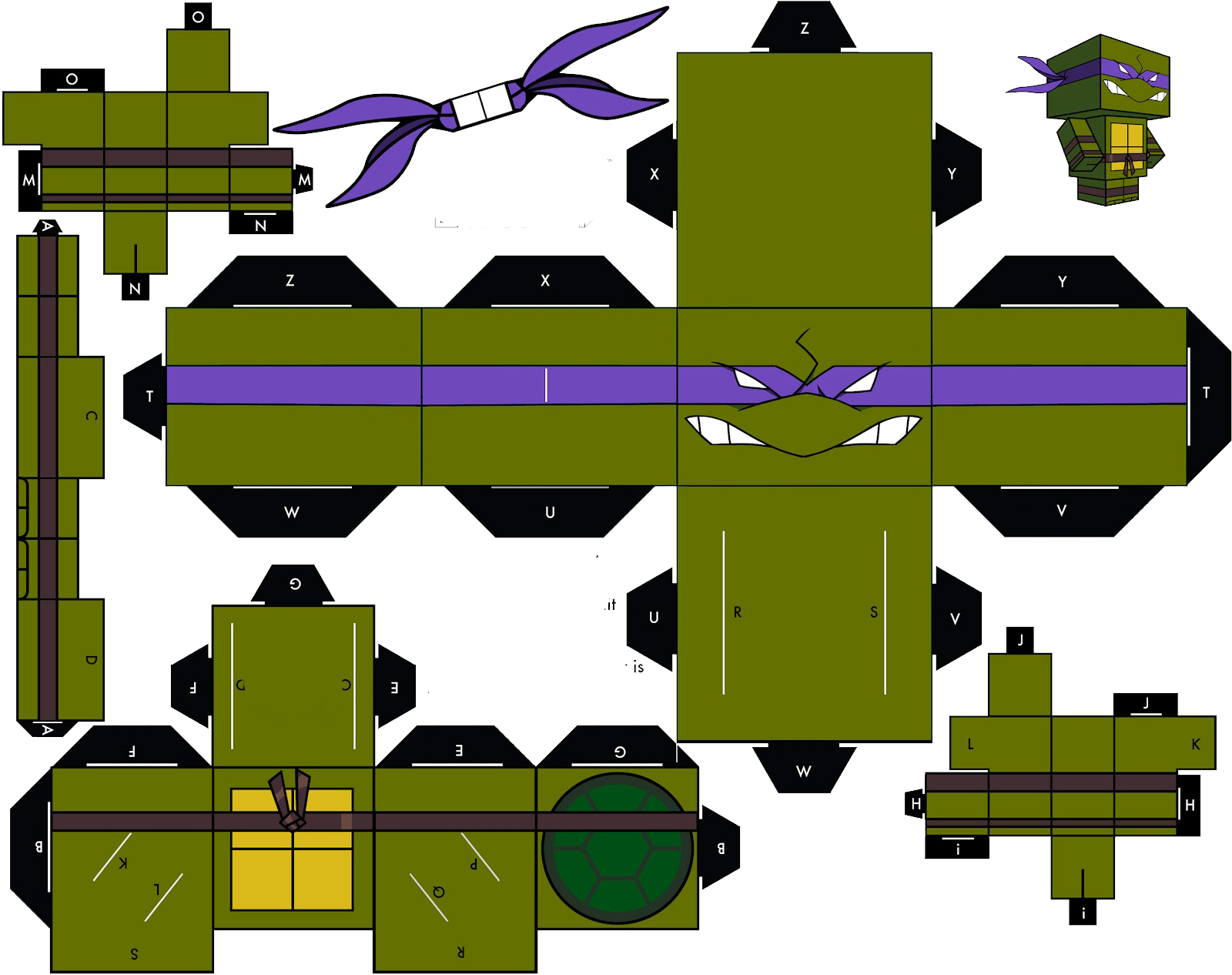 Teenage Mutant Ninja Turtles Papercraft With Template - Ninja Turtle Cubeecraft (1600x1266), Png Download