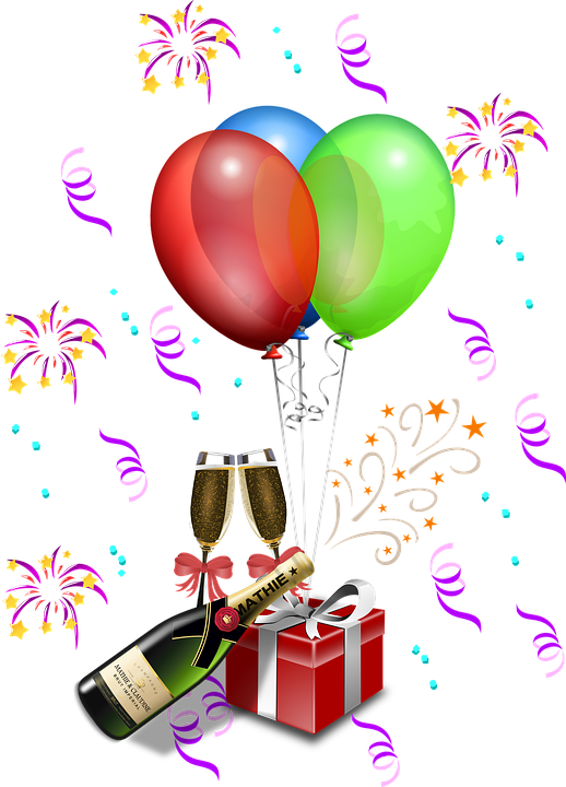 Anniversary, Balloons, Bottle, Bucket, Celebration - New Year Celebration Png (518x720), Png Download