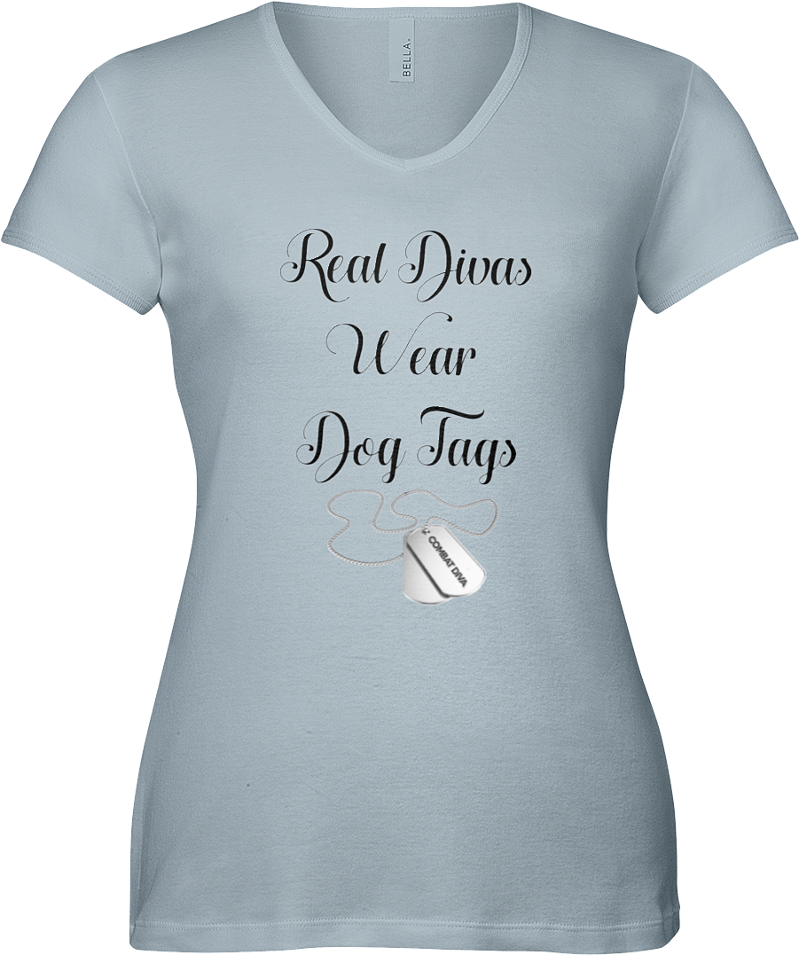Real Divas Wear Dog Tags V Neck Fine Jersey T Shirt - Shirt (900x1125), Png Download
