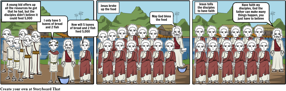Jesus Feeds - Cartoon (1164x385), Png Download
