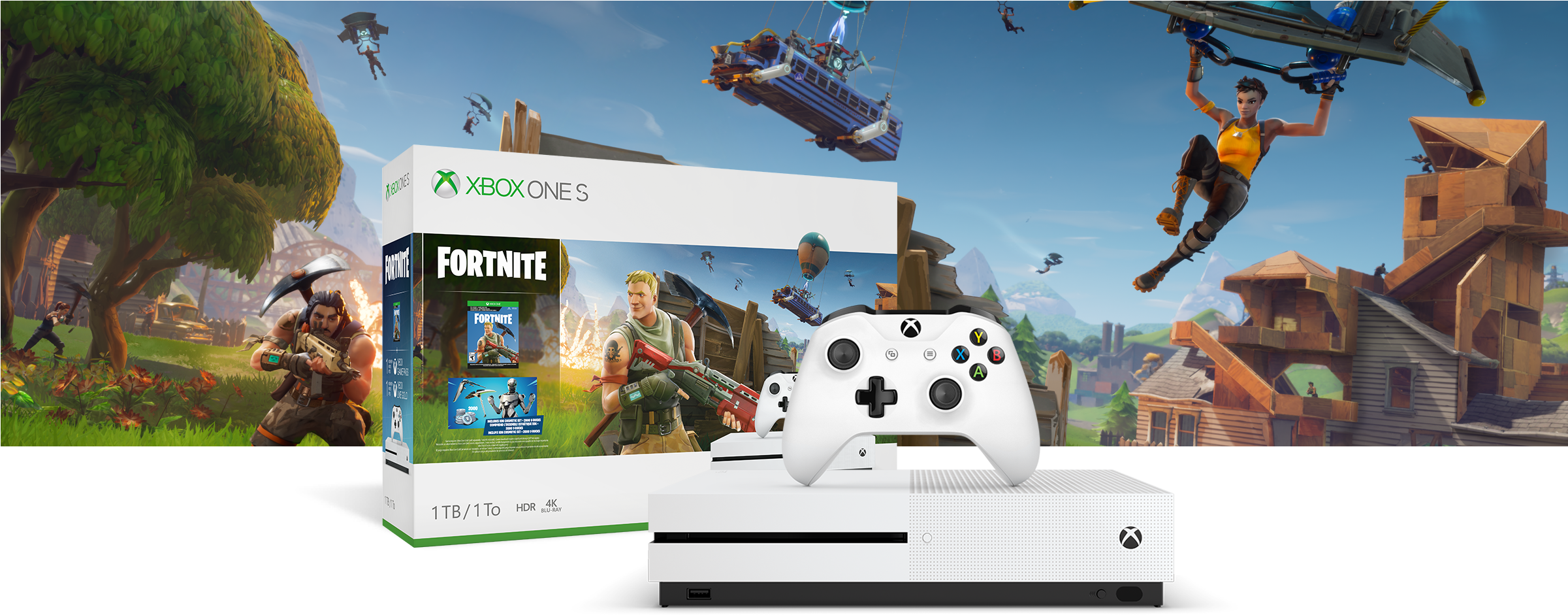 Xbox One S Fortnite Bundle (2400x1200), Png Download