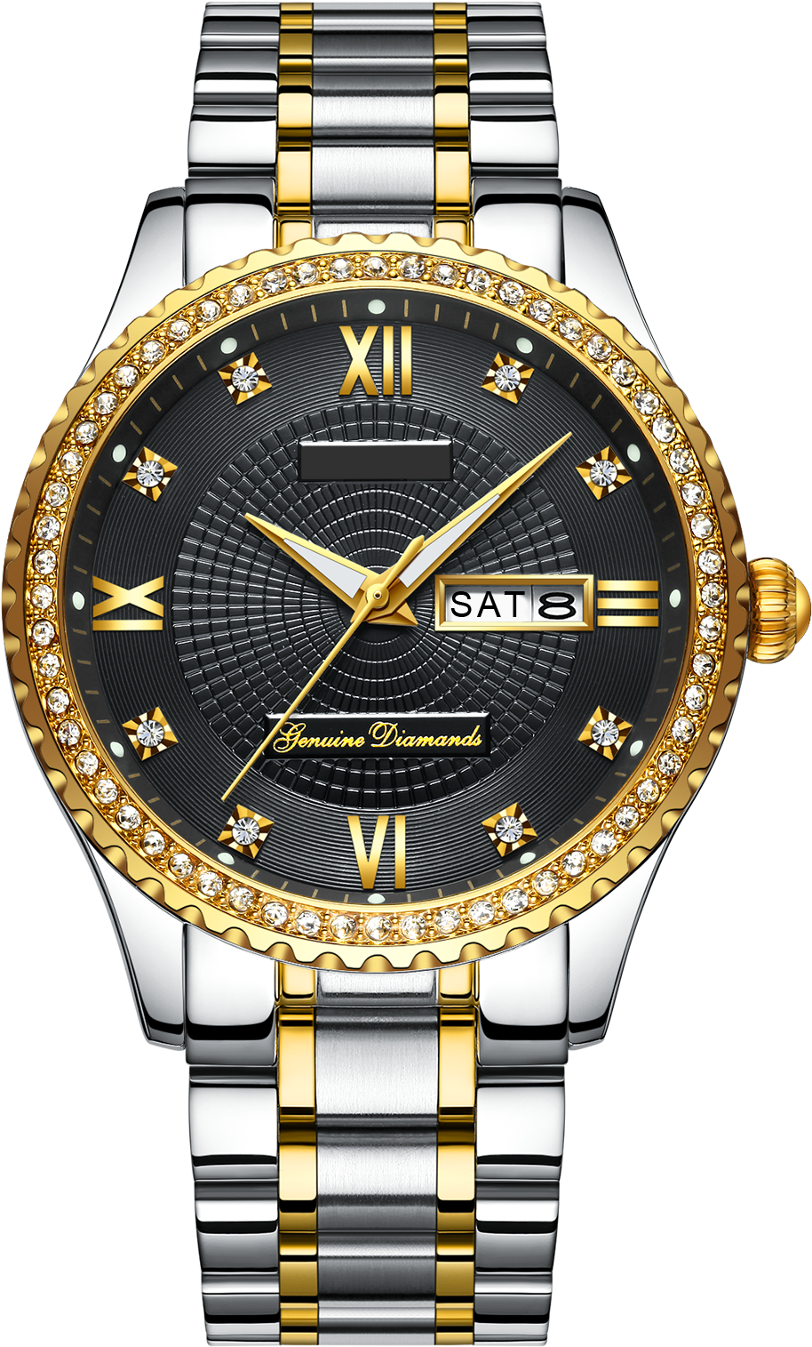 Custom Logo Classic Men's Luxury Diamond Watch - Gold Mens Watch Black Face (1600x1600), Png Download