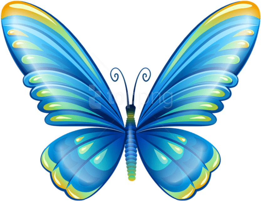 Free Png Download Large Art Blue Butterfly Clipart - Blue Butterfly Clipart Png (850x656), Png Download