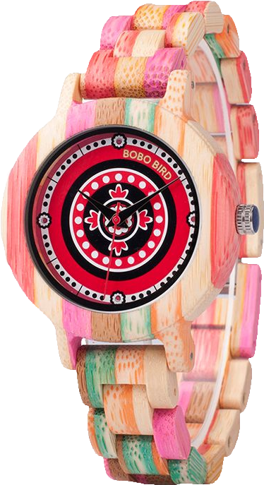 Colorful Bamboo Wood Watch With Dial Face - Watch (800x800), Png Download