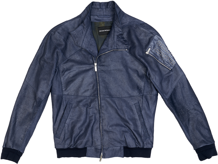 Emporio Armani Nappa Leather Jacket With Side Zip Patch - Leather Jacket (1584x780), Png Download