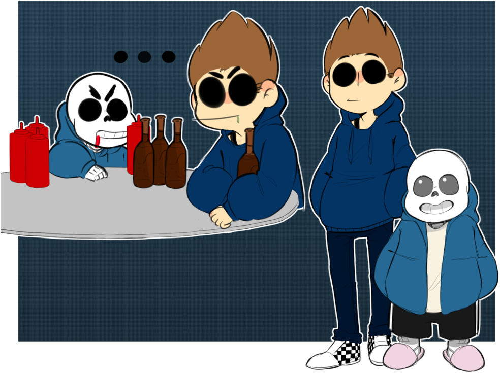 Why Does Sans Have Eyebrowsssssssssa - Eddsworld Tom And Sans (1050x760), Png Download