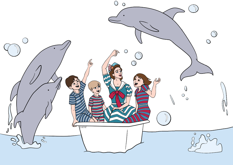 Mary Poppins, John, Georgie, Annabel In Bathtub With - Cartoon (800x566), Png Download