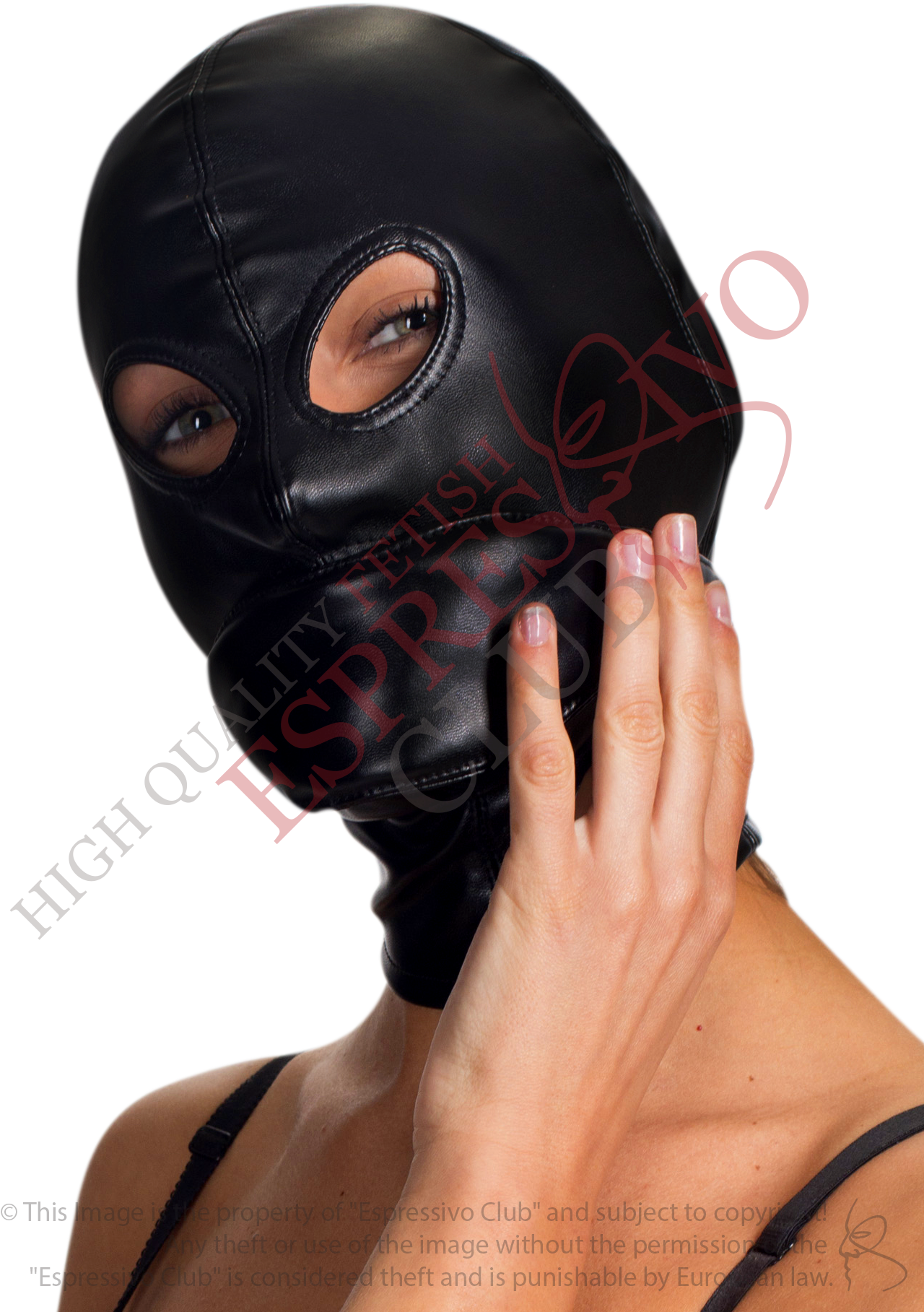 Bondage Leather Hood With Soft Blindfold And Muffle - Mask (1304x1955), Png Download