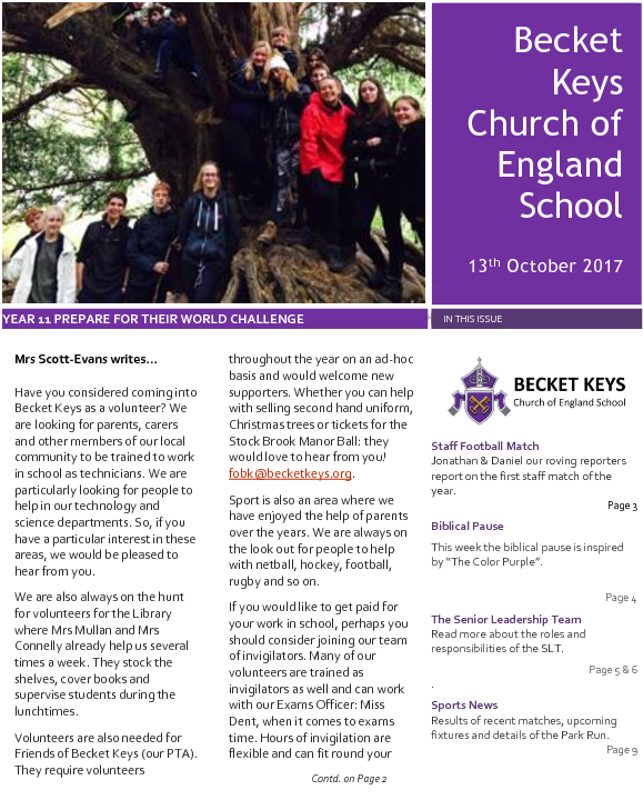 2017 10 13 - Becket Keys Church Of England School (612x792), Png Download