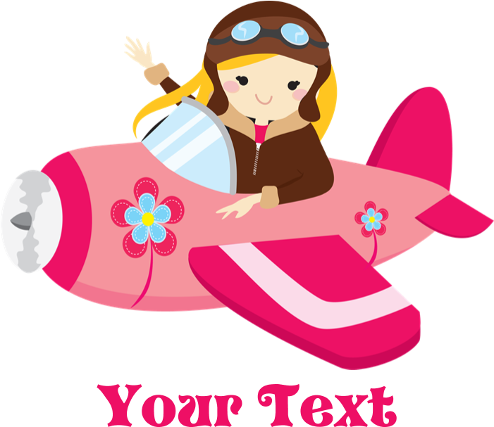 Pink Airplane, Girl Pilot With Flowers Greeting Ca - Pilot Baby Girl Clipart (701x607), Png Download