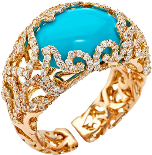 Gold Rings Png Mart - Turquoise Diamond Ring (564x564), Png Download