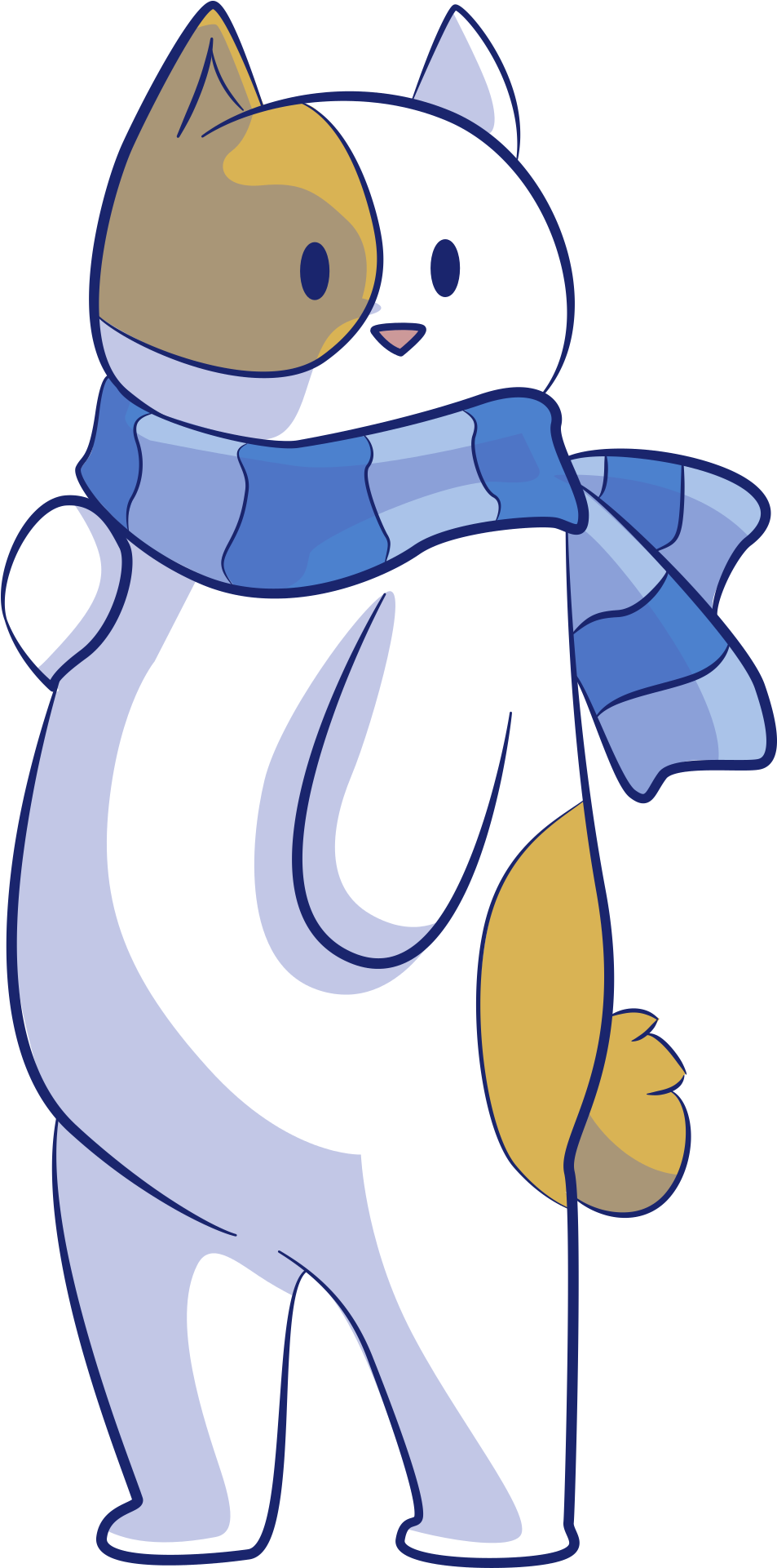 Bobtail Bobtail Cat Cat Vector - Cat With Scarf Clipart (960x1920), Png Download