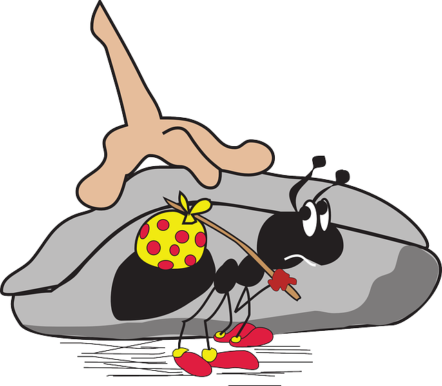 Stick, Rock, Hand, Cartoon, Ant, Hiking, Bag, Insect - Ant Under Rock Clipart (640x560), Png Download