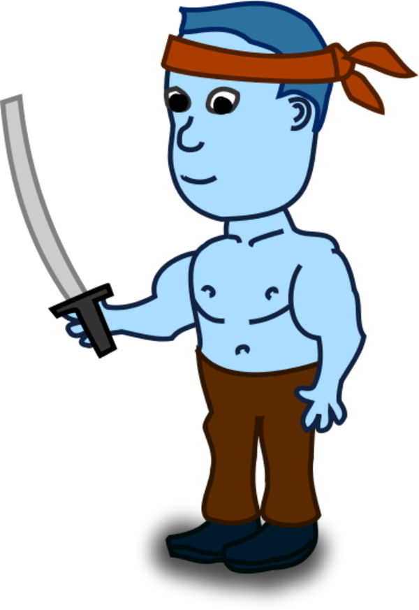 Man Holding Sword And Wearing Head Band - Person With A Sword (600x873), Png Download