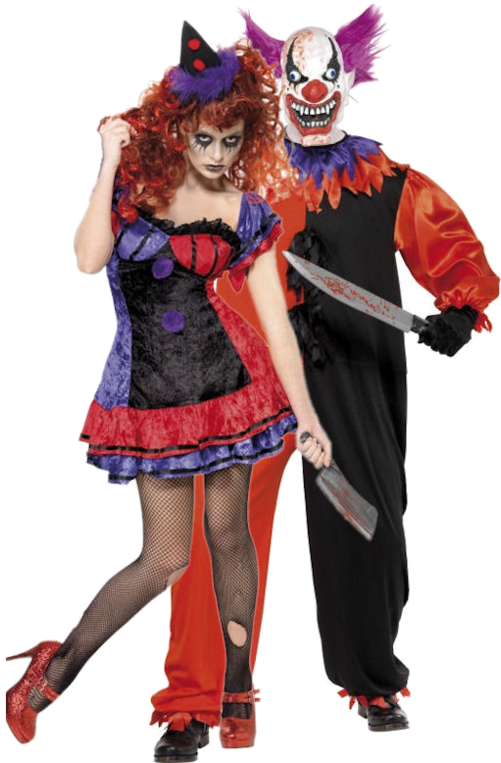 Scary Couple Clown Costumes - Adult Scary Couple Halloween Costumes (500x793), Png Download