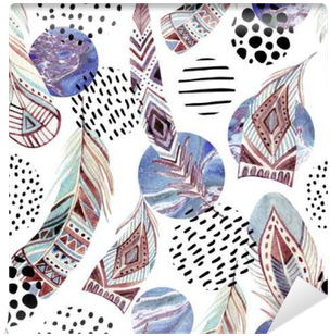 Watercolor Tribal Feathers Seamless Pattern With Abstract - Formas De Plumas (400x400), Png Download
