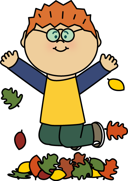 Boy Jumping In Leaves Clipart - Jumping In Leaves Clipart (418x590), Png Download